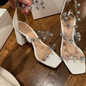 Schutz White Crystal Embellished Women's Heels